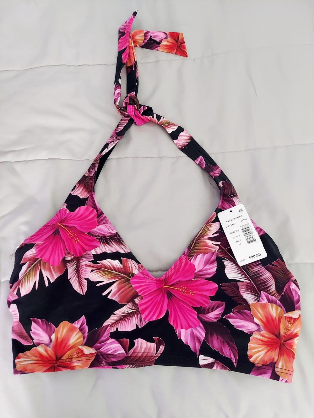 Peppermint Skinny Dippers Tropical Floral Halter Bikini Top Womens Medium NWT